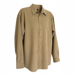 Reaction Kenneth Cole Faux Suede Button-Up Shirt Lined Size Large 16 34-36 Tan